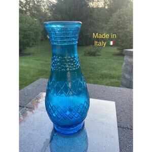 Vintage Vimax Aqua Blue Glass Vase Made In Italy 13” Tall With Original Sticker